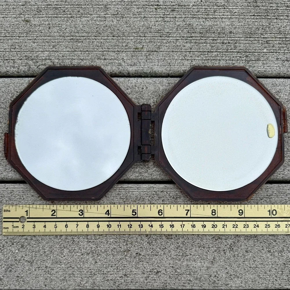Vintage Lucite Faux Tortoise Shell Double Regular Magnify Mirror Compact Octagon